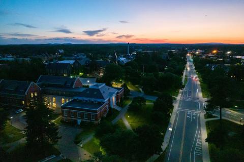UNH campus aerial at night